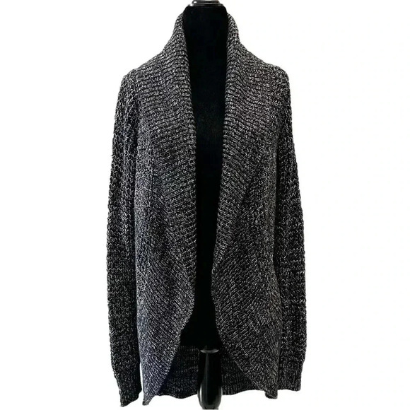 Ricki’s Circle Cardigan Open  Front Draped Collar Sweater Black White Small - Picture 1 of 12